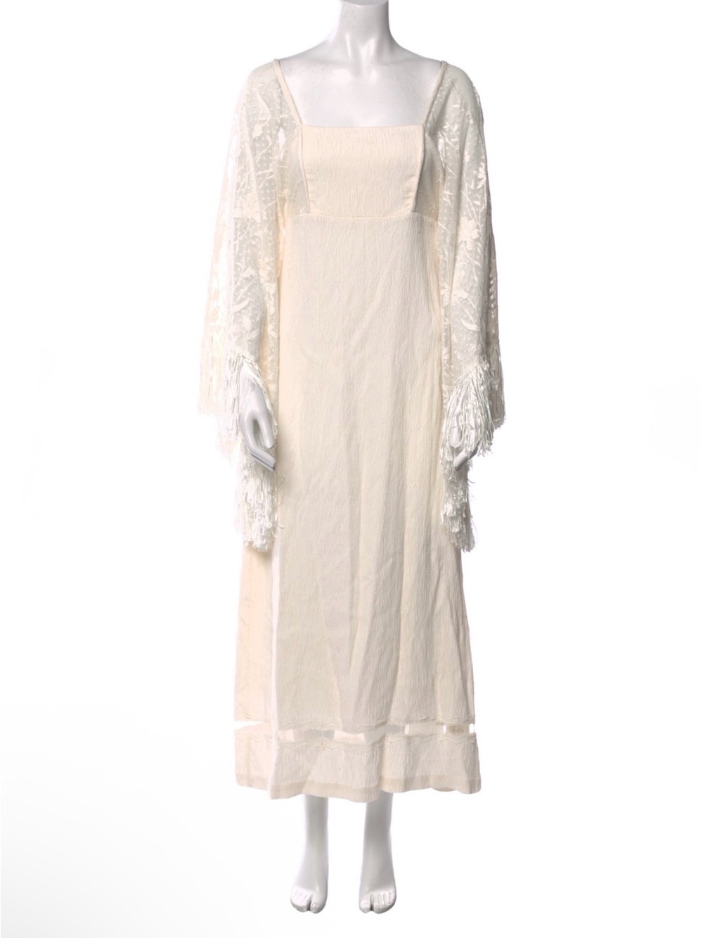 Alexis Cream Fringe Sleeve Chemise with Square Neck